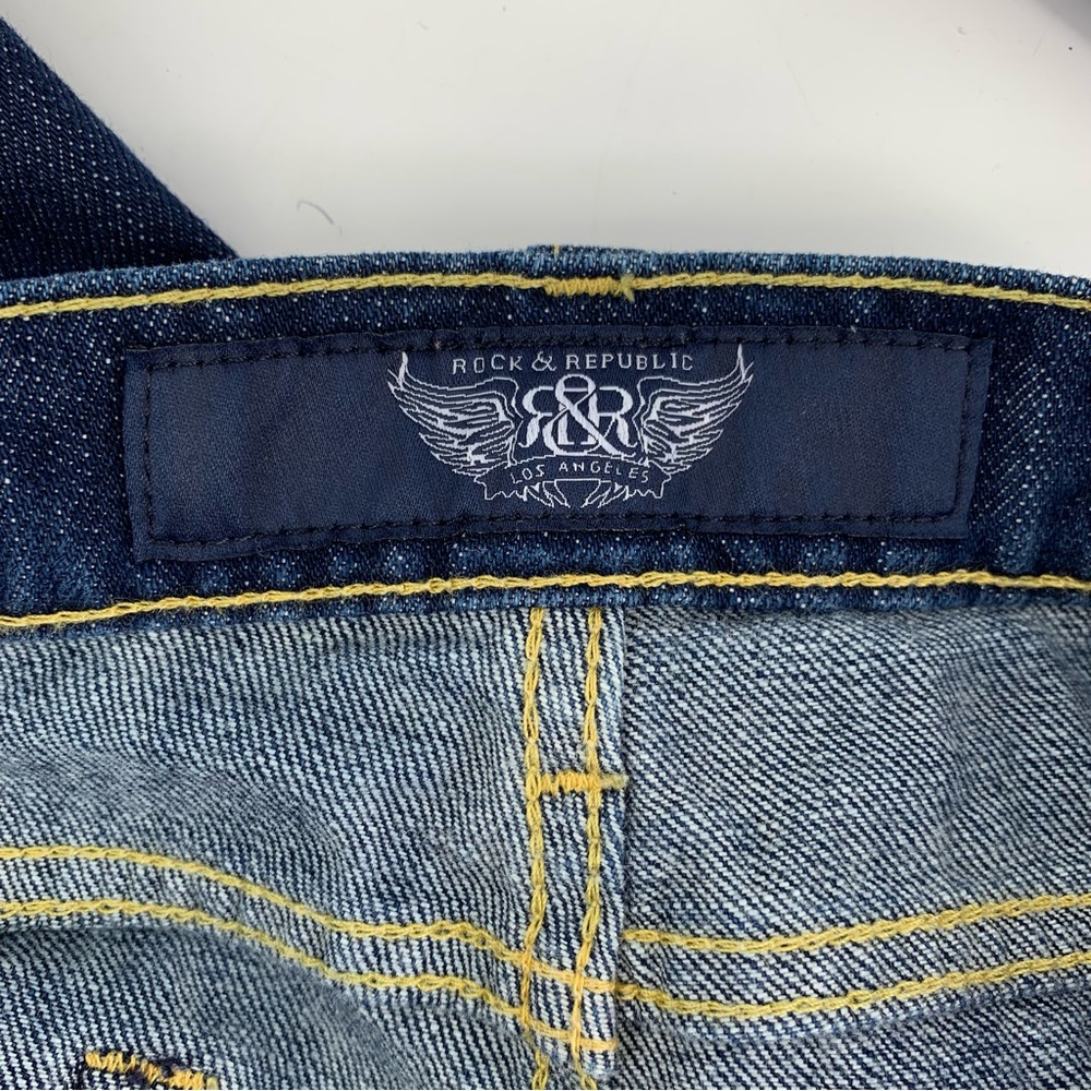 Rock & Republic Stella Jeans 36 X 34 Straight Dark Wash Embroidered Pockets Gold - Picture 5 of 12